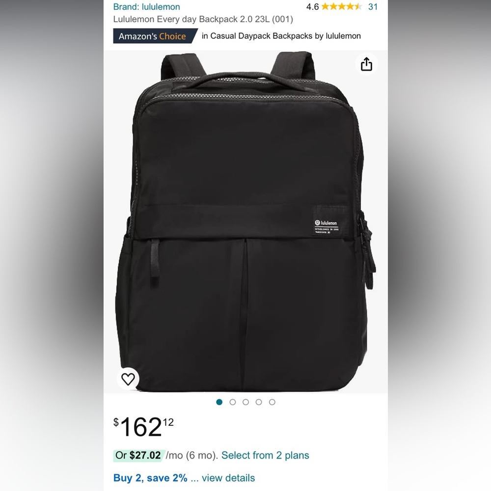 Black, new with tags Lulu Lemon backpack!!